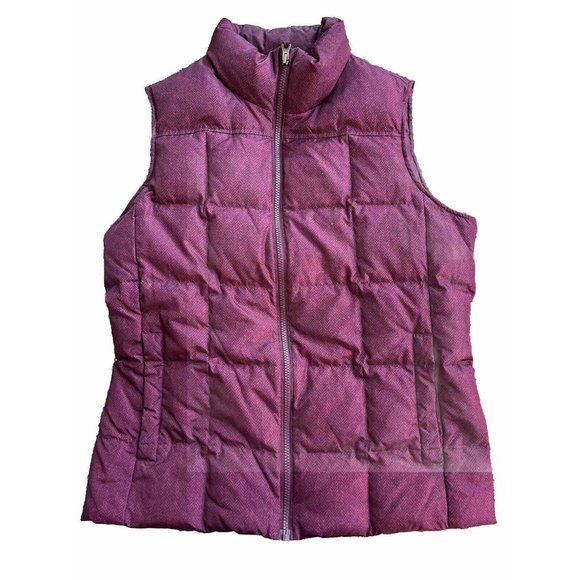 Lands End Down Puffer Vest Womens‎ M 8 10 Burgundy Red Quilted Feather Cranberry - Picture 1 of 10